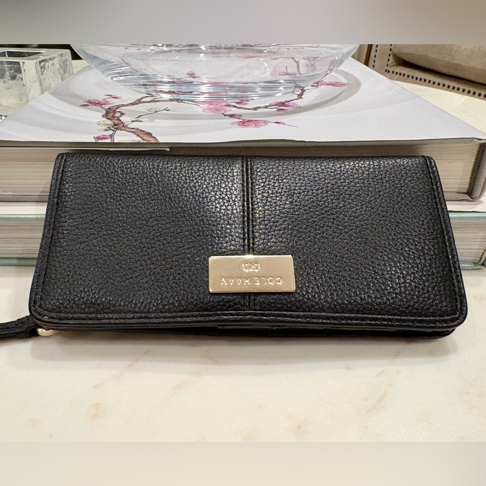 Practically New! Cole Haan Black Leather Wallet with Gold Accent